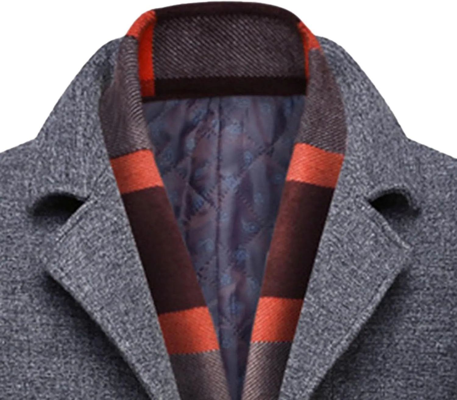 Maiyifu-GJ Men's Long Wool Blend Trench Coat Scarfs Collar Single Breasted Slim Fit Overcoat Winter Warm Mid-Length Coats