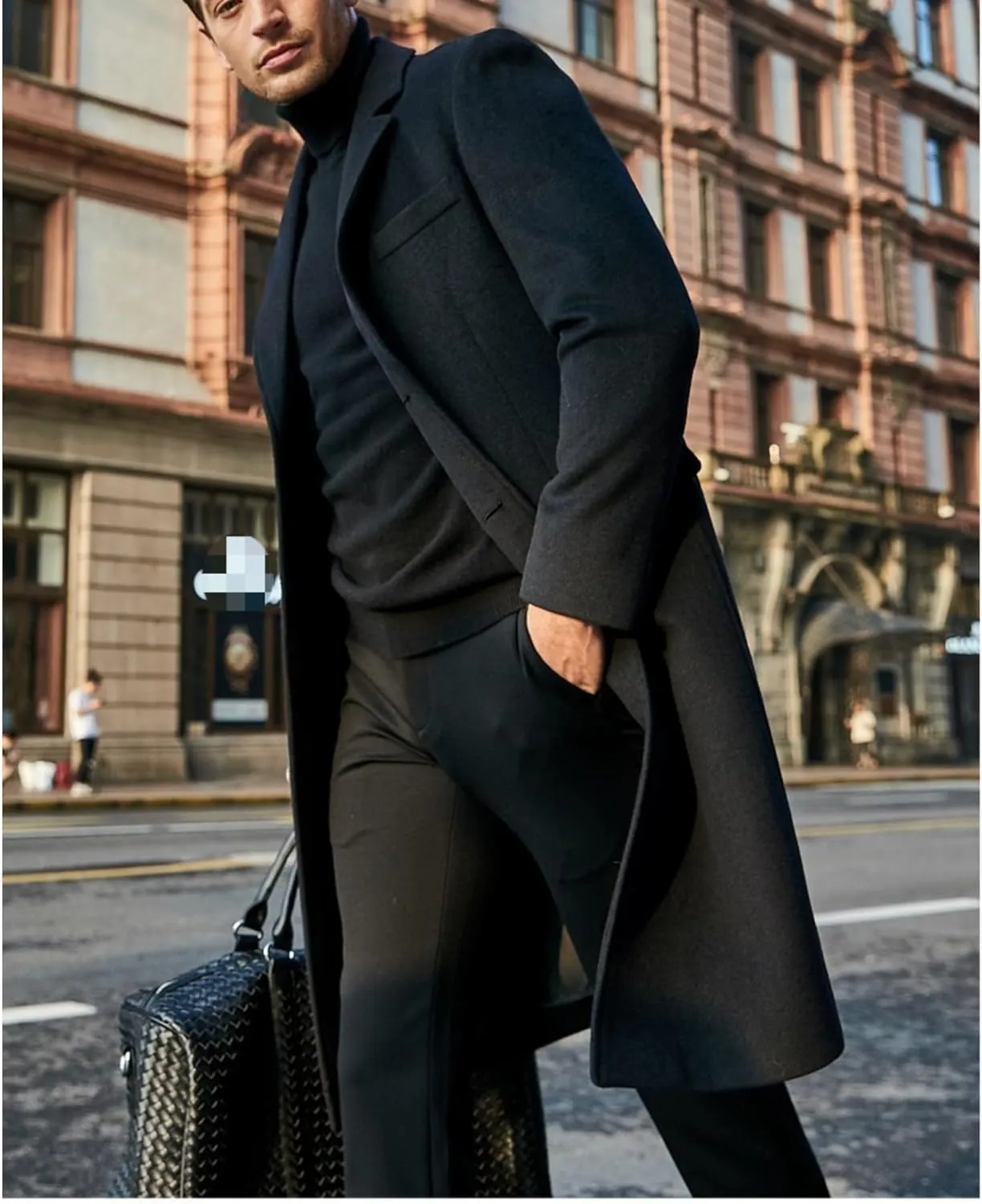 Maiyifu-GJ Men's Single Breasted Wool Blend Pea Coat Winter Thick Slim Fit Trench Coats Long Warm Classic Business Coat