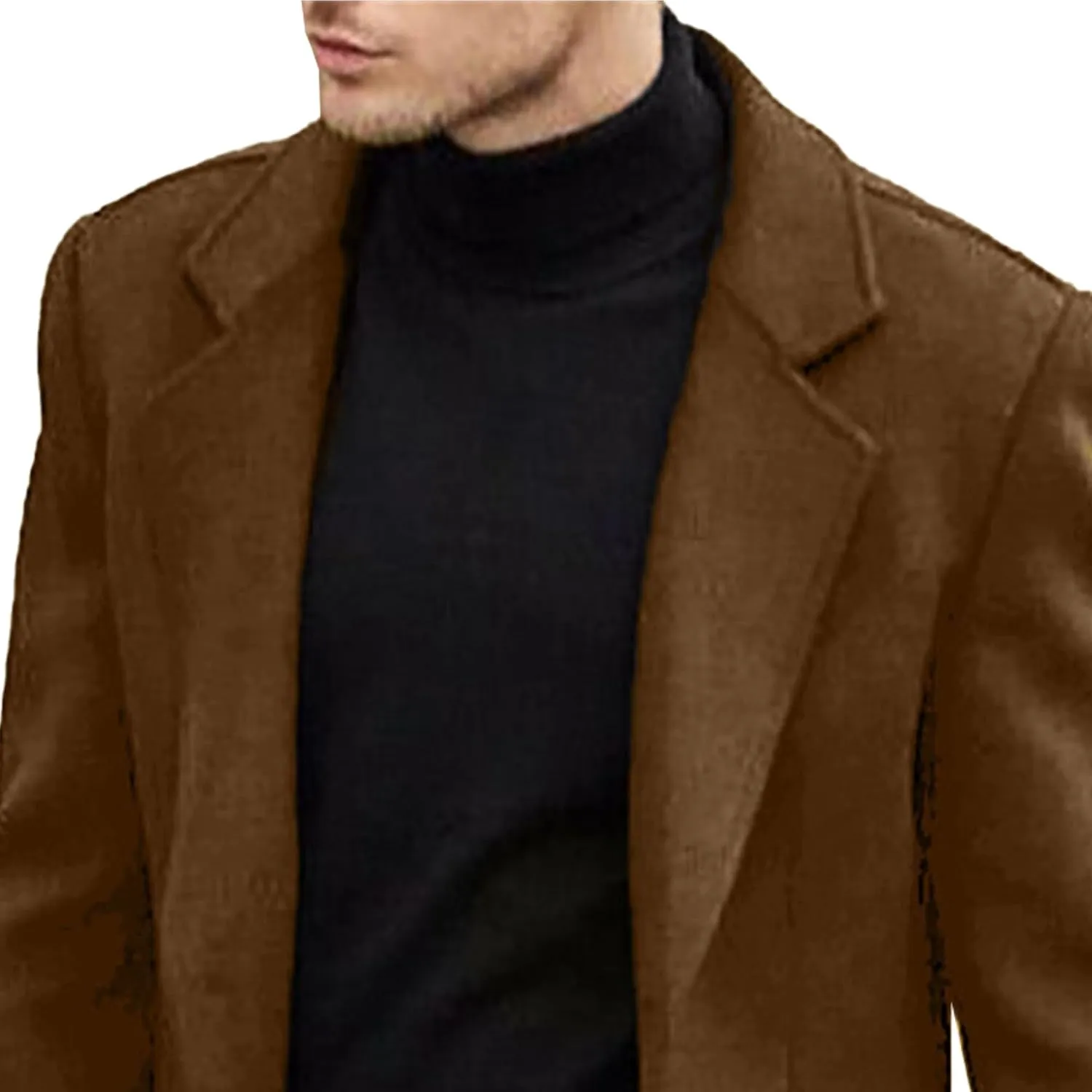 Maiyifu-GJ Men's Single Breasted Wool Blend Pea Coat Winter Thick Slim Fit Trench Coats Long Warm Classic Business Coat