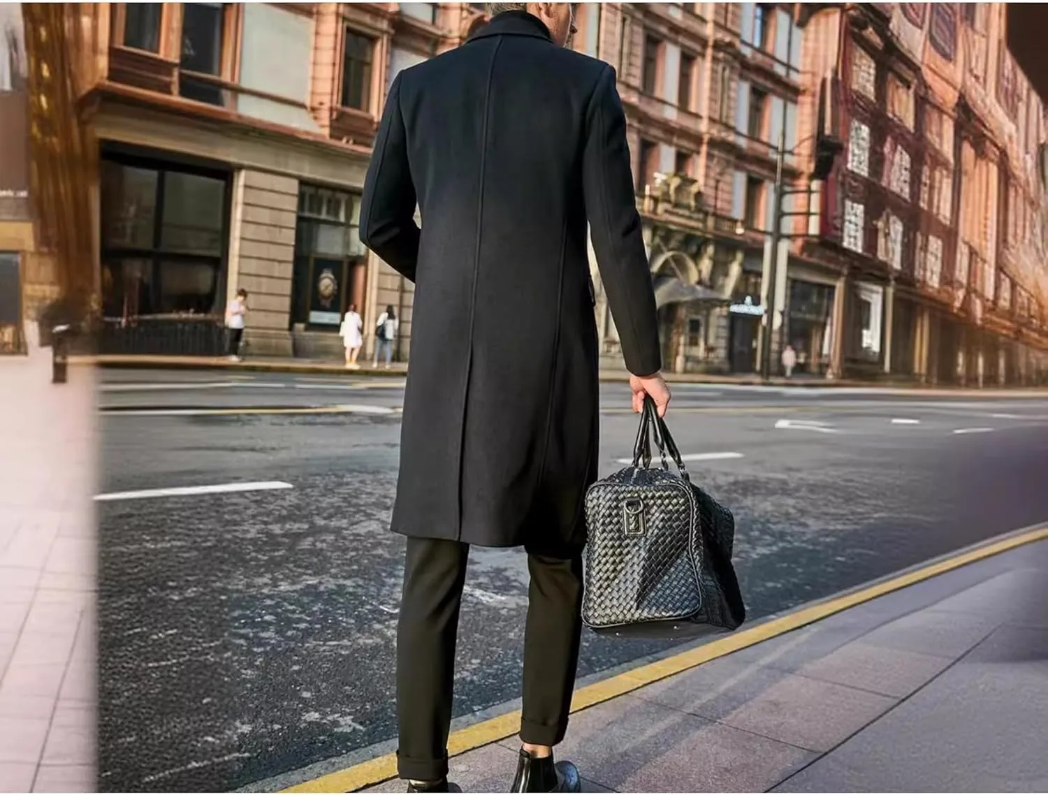 Maiyifu-GJ Men's Single Breasted Wool Blend Pea Coat Winter Thick Slim Fit Trench Coats Long Warm Classic Business Coat