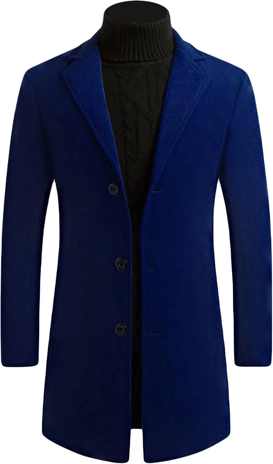 Maiyifu-GJ Men's Wool Blend Trench Coats Mid-Length Notched Collar Slim Overcoat Casual Business Single Breasted Long Jackets