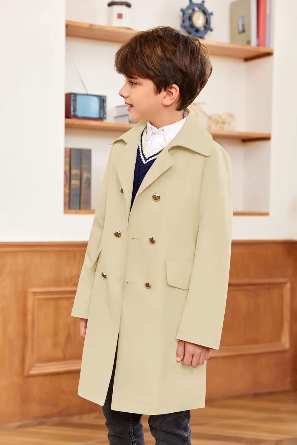 Makkrom Kids Boys Classic Trench Coat Double Breasted Toddler Baby Long Jacket Breasted Peacoat Fall Winter Outwear Coats