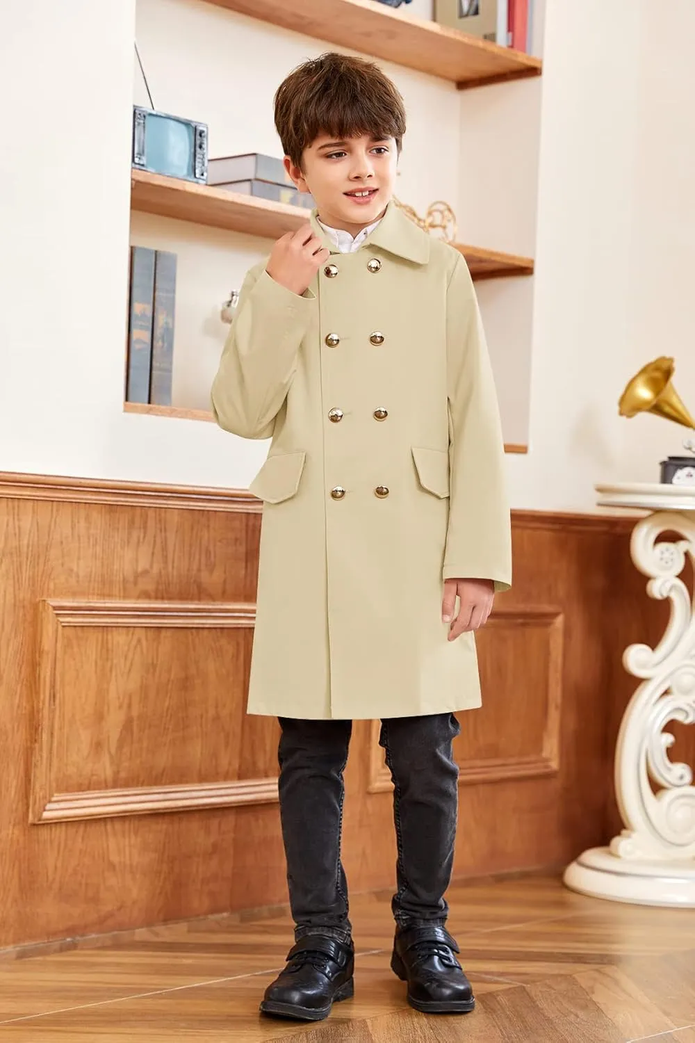 Makkrom Kids Boys Classic Trench Coat Double Breasted Toddler Baby Long Jacket Breasted Peacoat Fall Winter Outwear Coats