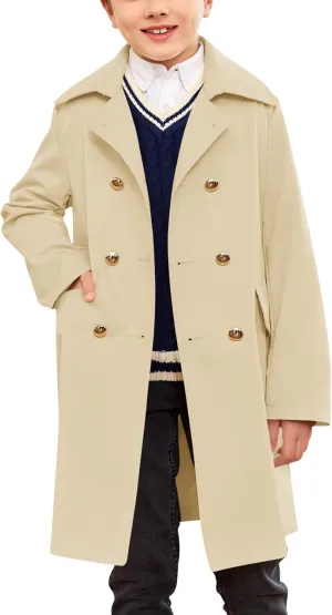 Makkrom Kids Boys Classic Trench Coat Double Breasted Toddler Baby Long Jacket Breasted Peacoat Fall Winter Outwear Coats