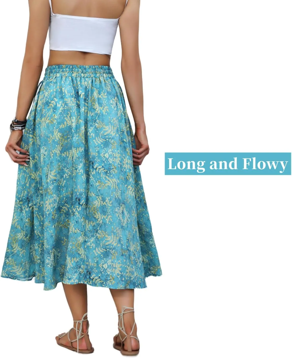 Maxi Skirts for Women with Pockets Long Midi Length Casual Skirt for Beach Party Holiday