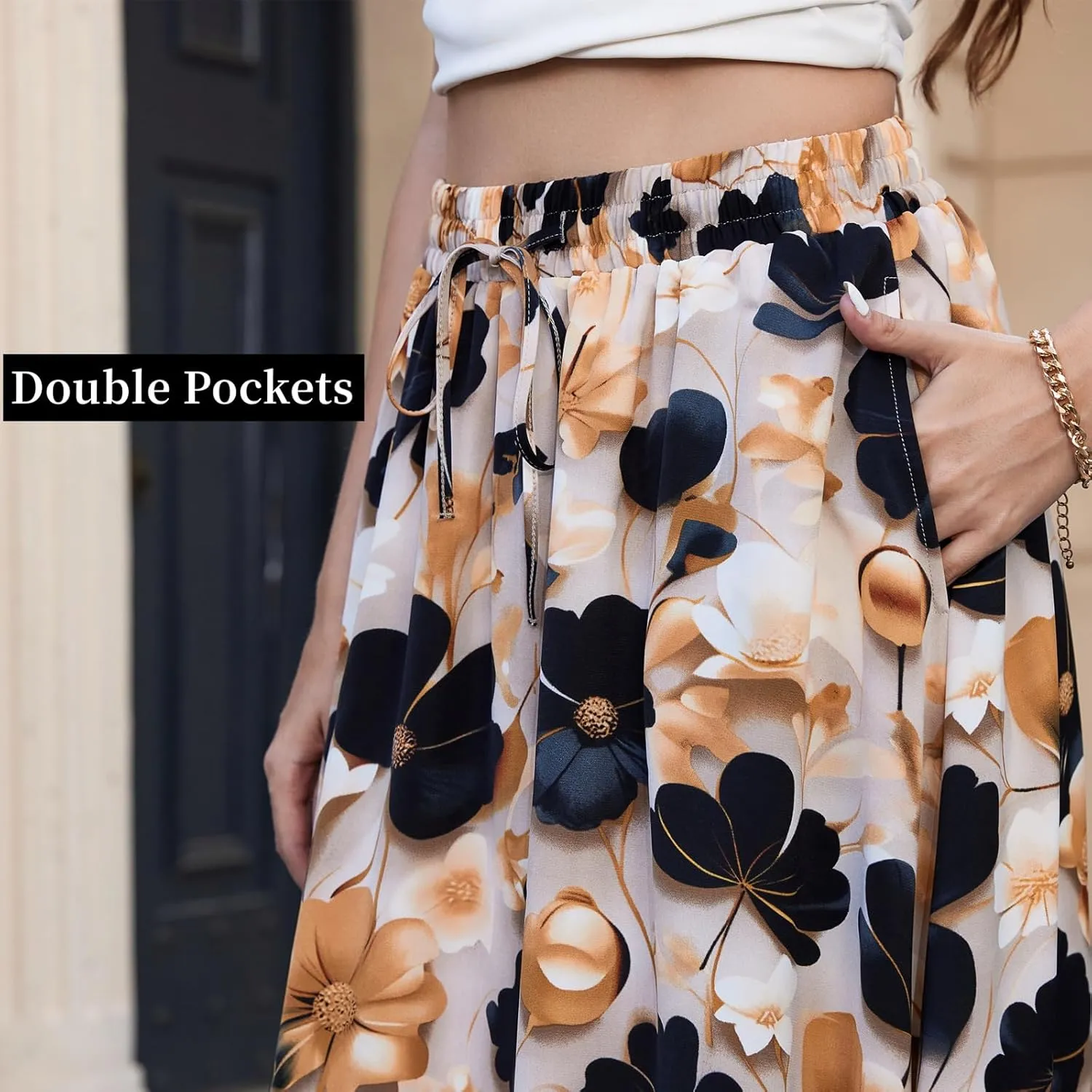 Maxi Skirts for Women with Pockets Long Midi Length Casual Skirt for Beach Party Holiday