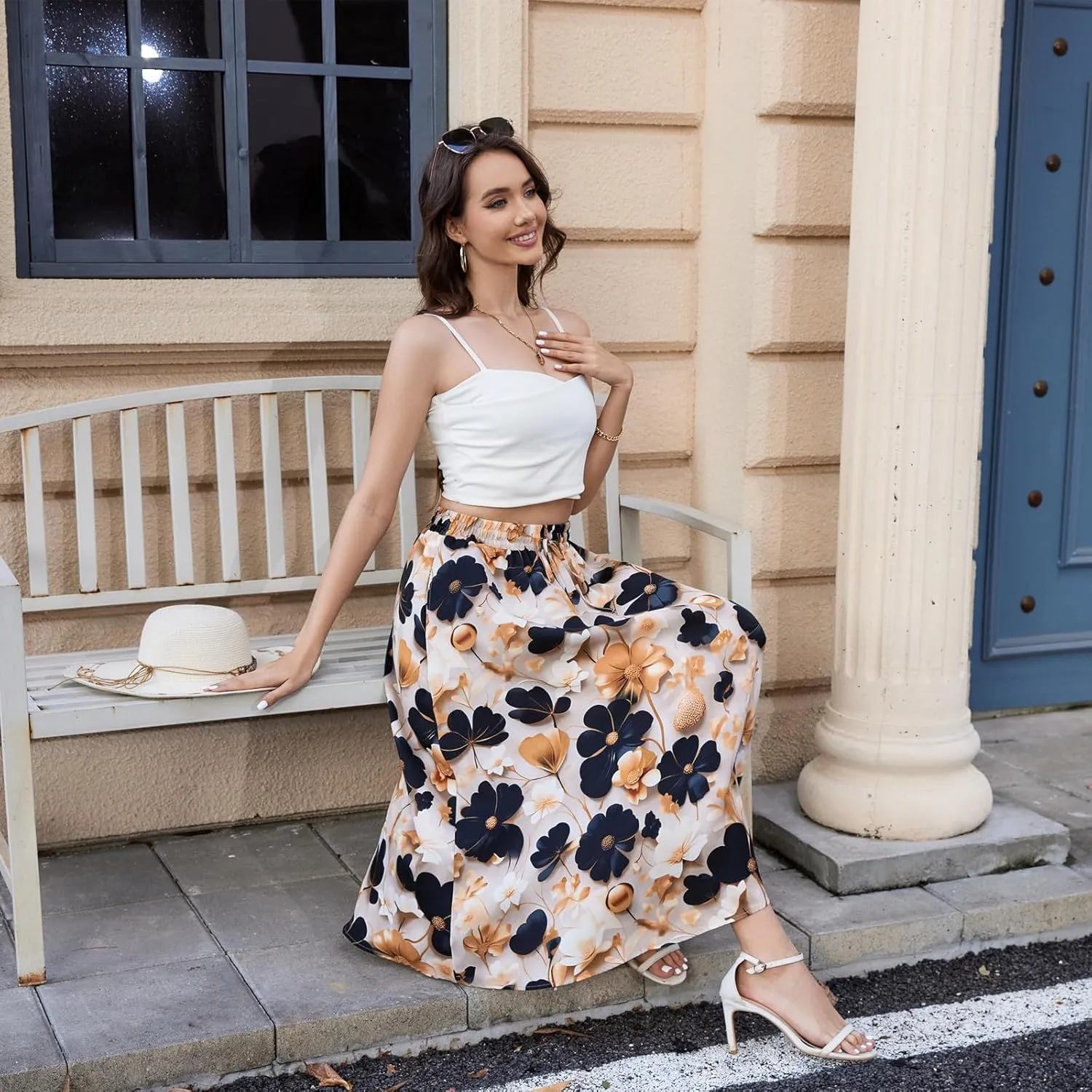 Maxi Skirts for Women with Pockets Long Midi Length Casual Skirt for Beach Party Holiday
