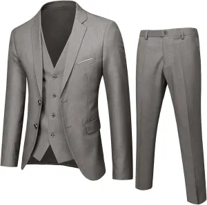 Mens 3 Piece Suit Slim Fit Tux, Formal Blazer Jacket Vest Pants Set for Party, Prom, Wedding and Business
