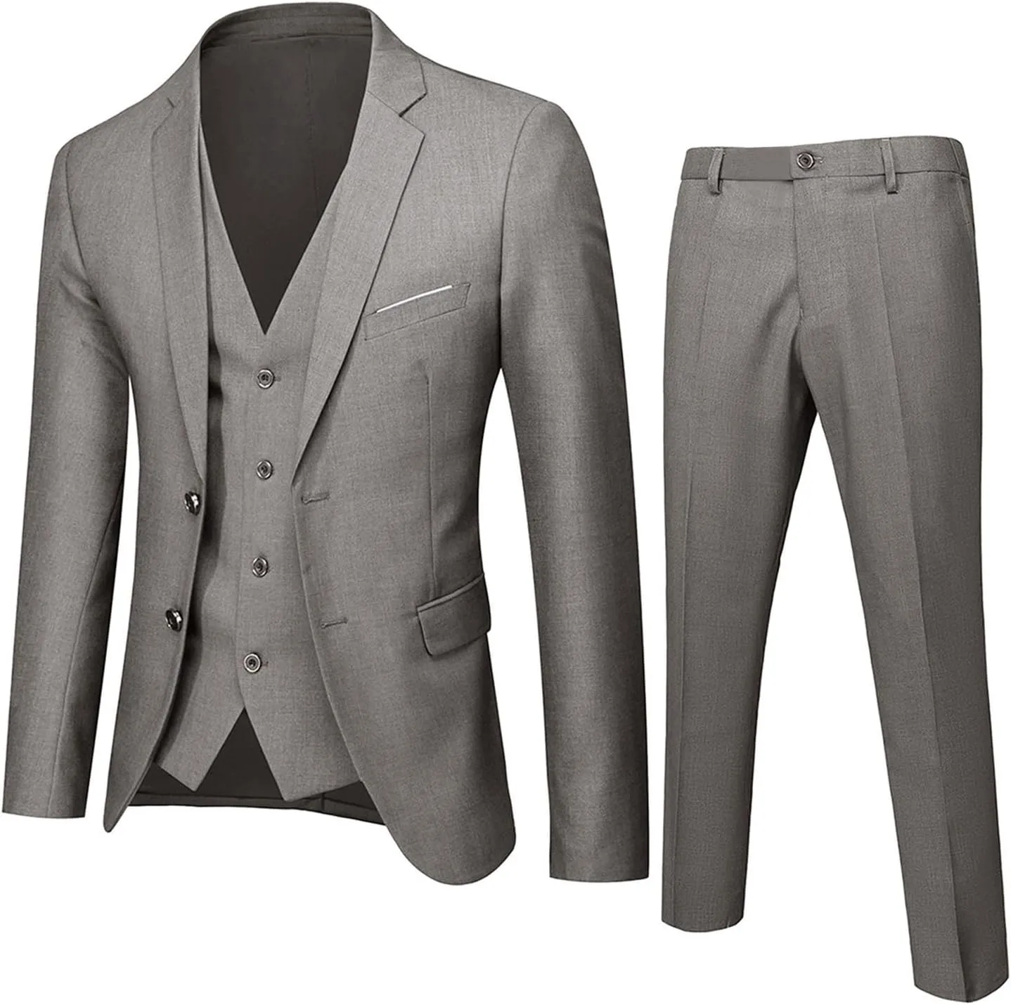 Mens 3 Piece Suit Slim Fit Tux, Formal Blazer Jacket Vest Pants Set for Party, Prom, Wedding and Business
