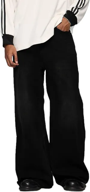 Men's Baggy Jeans Wide Leg Solid Color Y2k Denim Pants Streetwear Loose Fit Trousers
