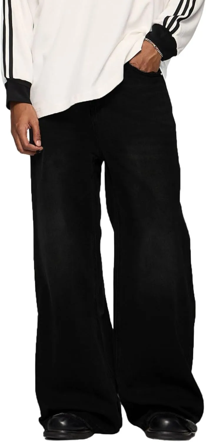 Men's Baggy Jeans Wide Leg Solid Color Y2k Denim Pants Streetwear Loose Fit Trousers