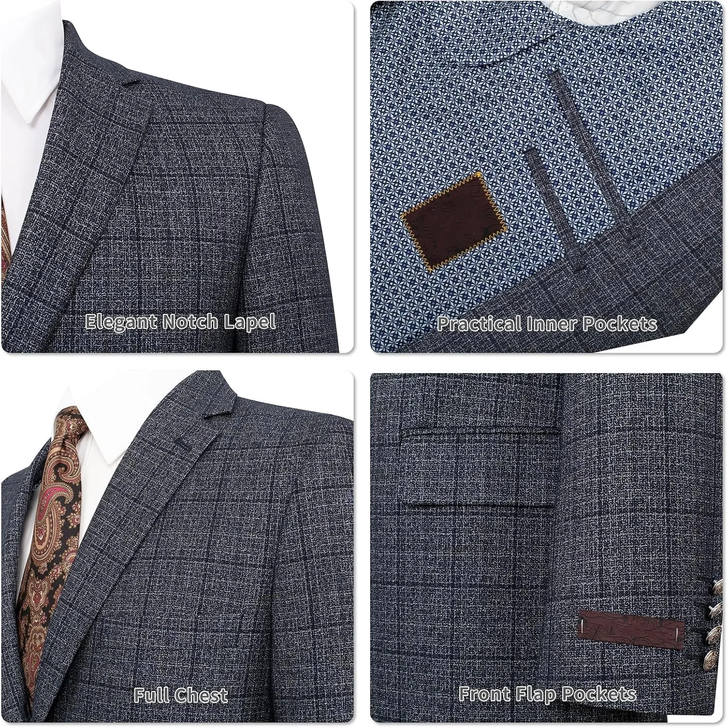 Men's Blazer Classic Fit Sport Coats Stylish 2 Button Single Breasted Stretch Sports Jacket for Business & Daily