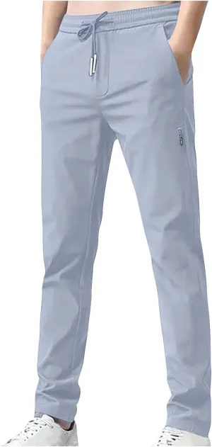 Men's Casual Stretch Pants 2024 Elastic Waist Lightweight Classic Work Pants Slim Fit Summer Beach Pants with Pockets