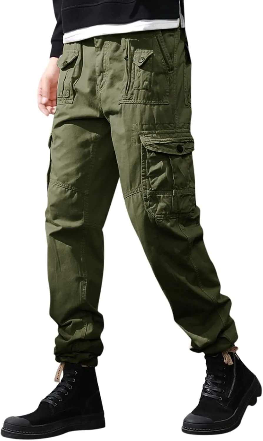 Mens Casual Tactical Pants Ripstop Durable Athletic Tactical Cargo Pants Slim Fit Outdoor Hiking Overall Work Trousers