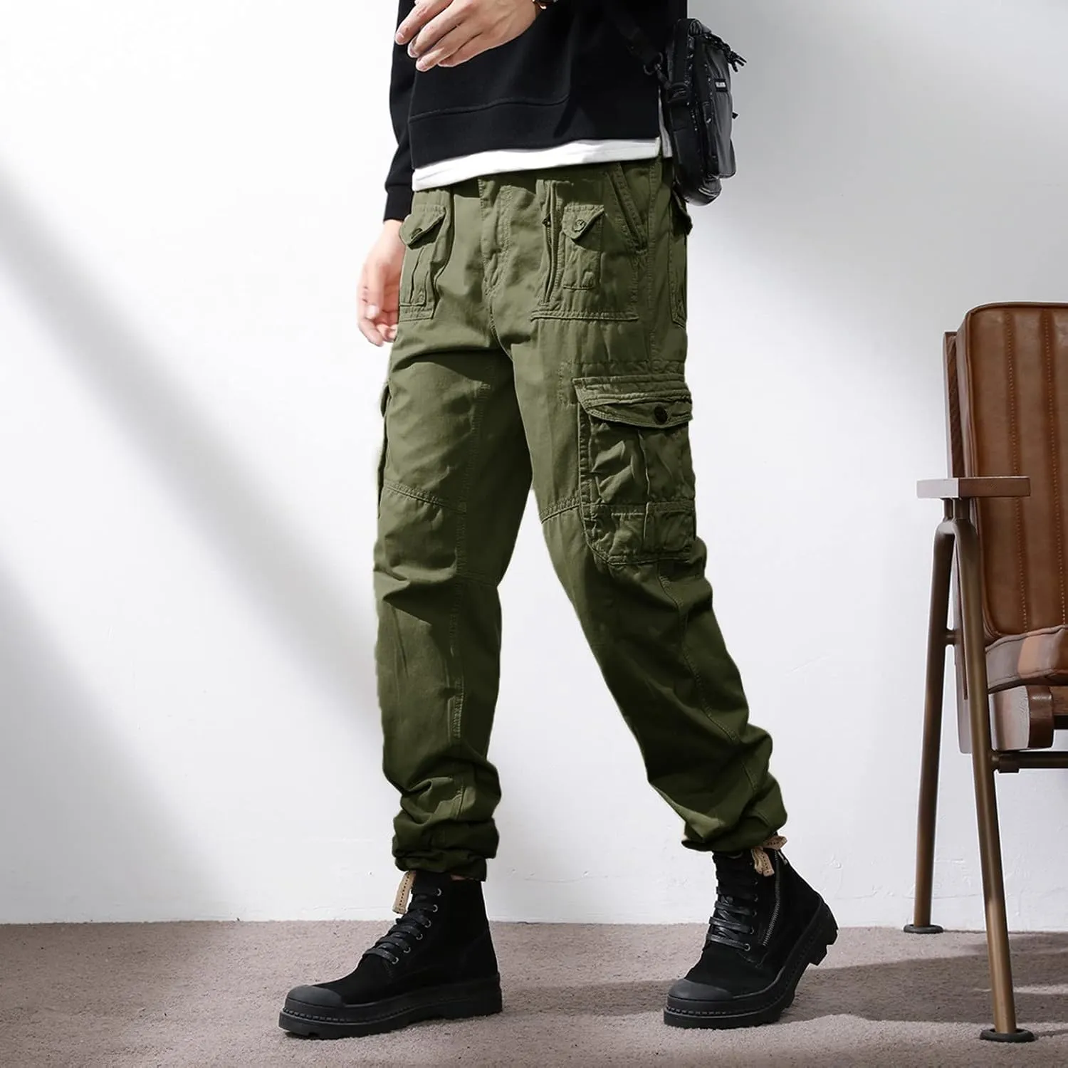 Mens Casual Tactical Pants Ripstop Durable Athletic Tactical Cargo Pants Slim Fit Outdoor Hiking Overall Work Trousers