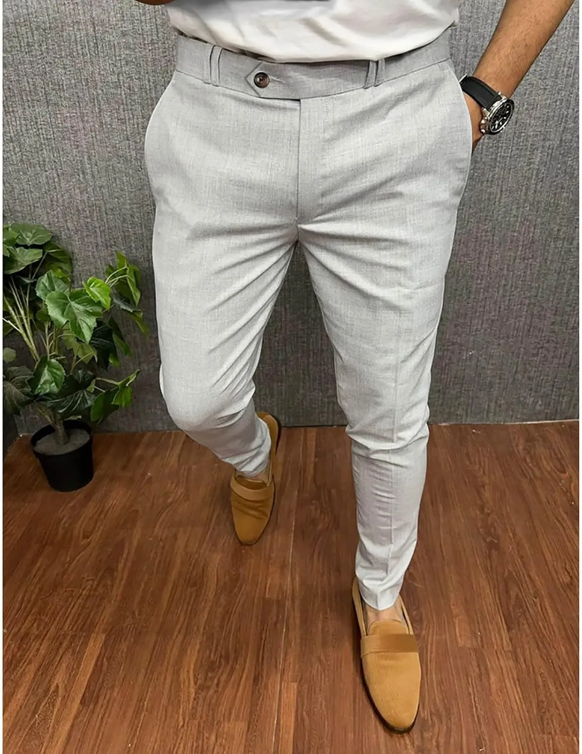 Mens Cotton Blend Chino Pants Slim Fit Flat Front Stretch Skinny Tapered Business Dress Pants Fashion Casual Trousers
