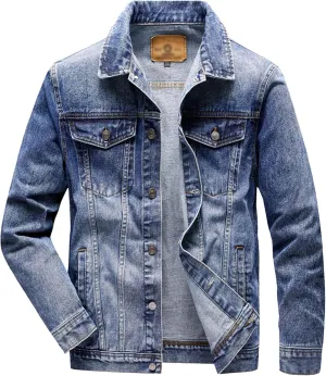 Men's Distressed Ripped Denim Jacket Slim Fit Fashion Workwear Casual Classic Button Down Trucker Jean Coat