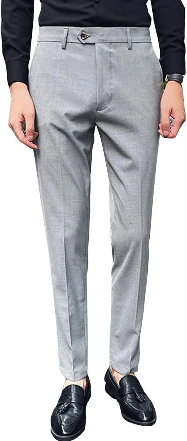 Men's Flex Flat Front Straight Fit Pant Slim-Fit Wrinkle-Resistant Chino Pant Comfort Dress Pant Sweatpants (4X-Large,Light Grey)