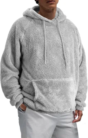 Mens Fuzzy Sherpa Hoodie Sweatshirt Long Sleeve Fashion Pullover Fall Outwear Winter Hooded