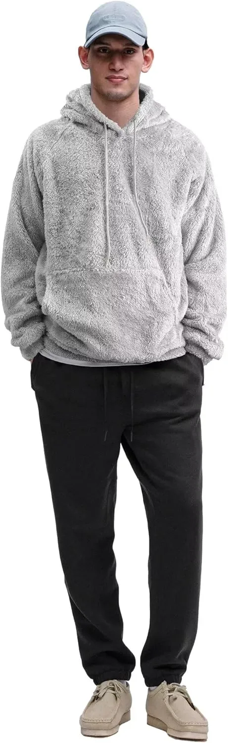 Mens Fuzzy Sherpa Hoodie Sweatshirt Long Sleeve Fashion Pullover Fall Outwear Winter Hooded