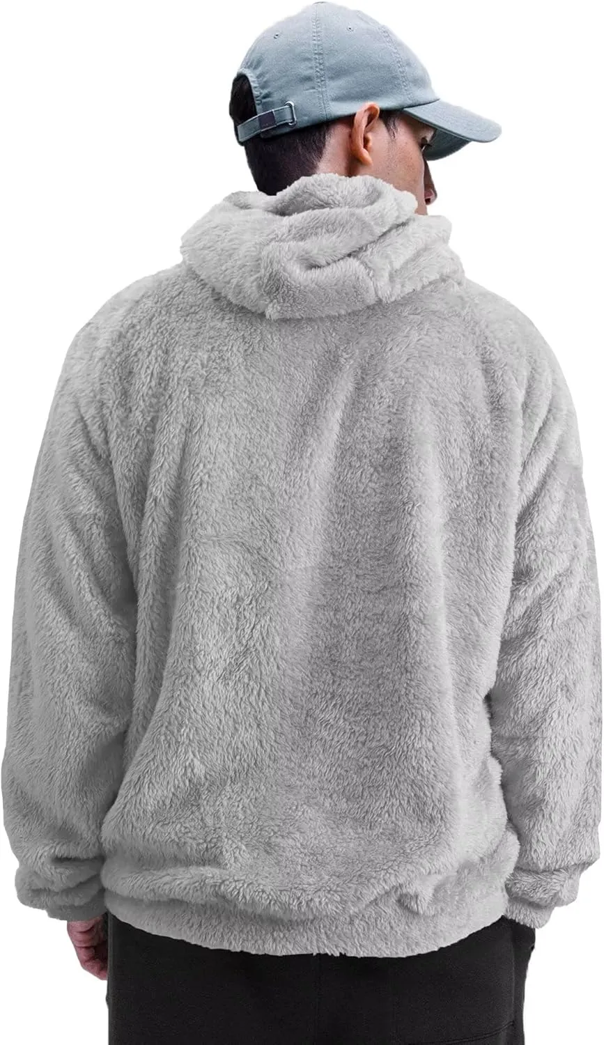 Mens Fuzzy Sherpa Hoodie Sweatshirt Long Sleeve Fashion Pullover Fall Outwear Winter Hooded