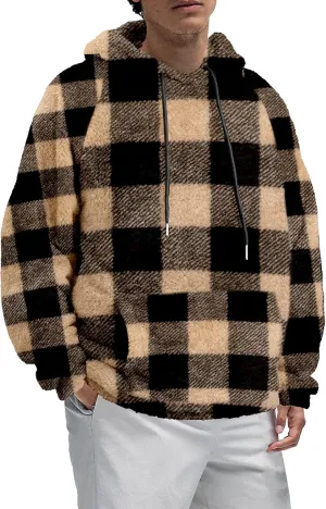 Mens Fuzzy Sherpa Hoodie Sweatshirt Long Sleeve Fashion Pullover Fall Outwear Winter Hooded