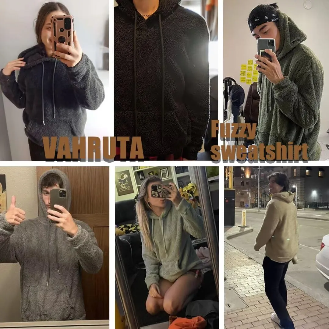 Mens Fuzzy Sherpa Hoodie Sweatshirt Long Sleeve Fashion Pullover Fall Outwear Winter Hooded