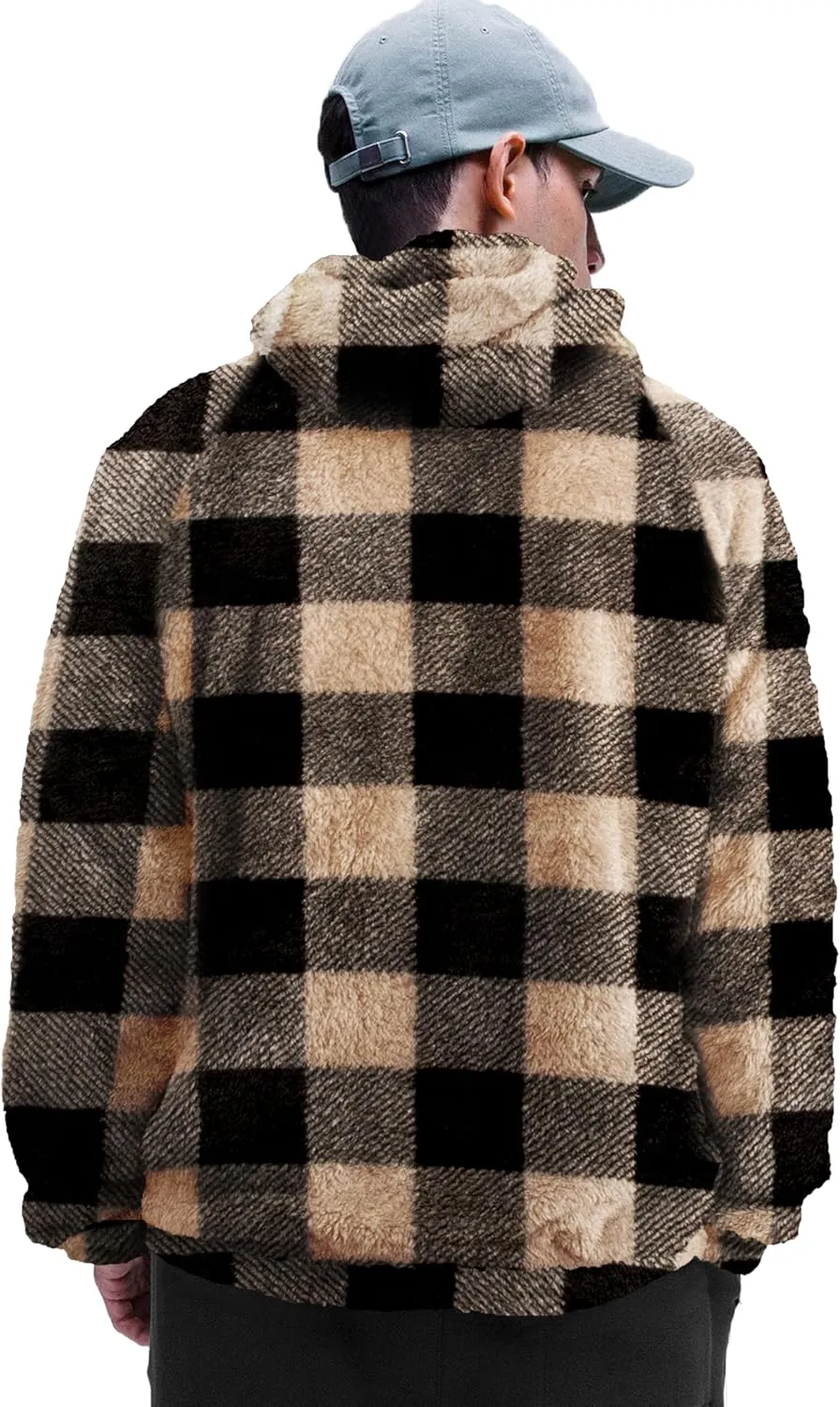 Mens Fuzzy Sherpa Hoodie Sweatshirt Long Sleeve Fashion Pullover Fall Outwear Winter Hooded