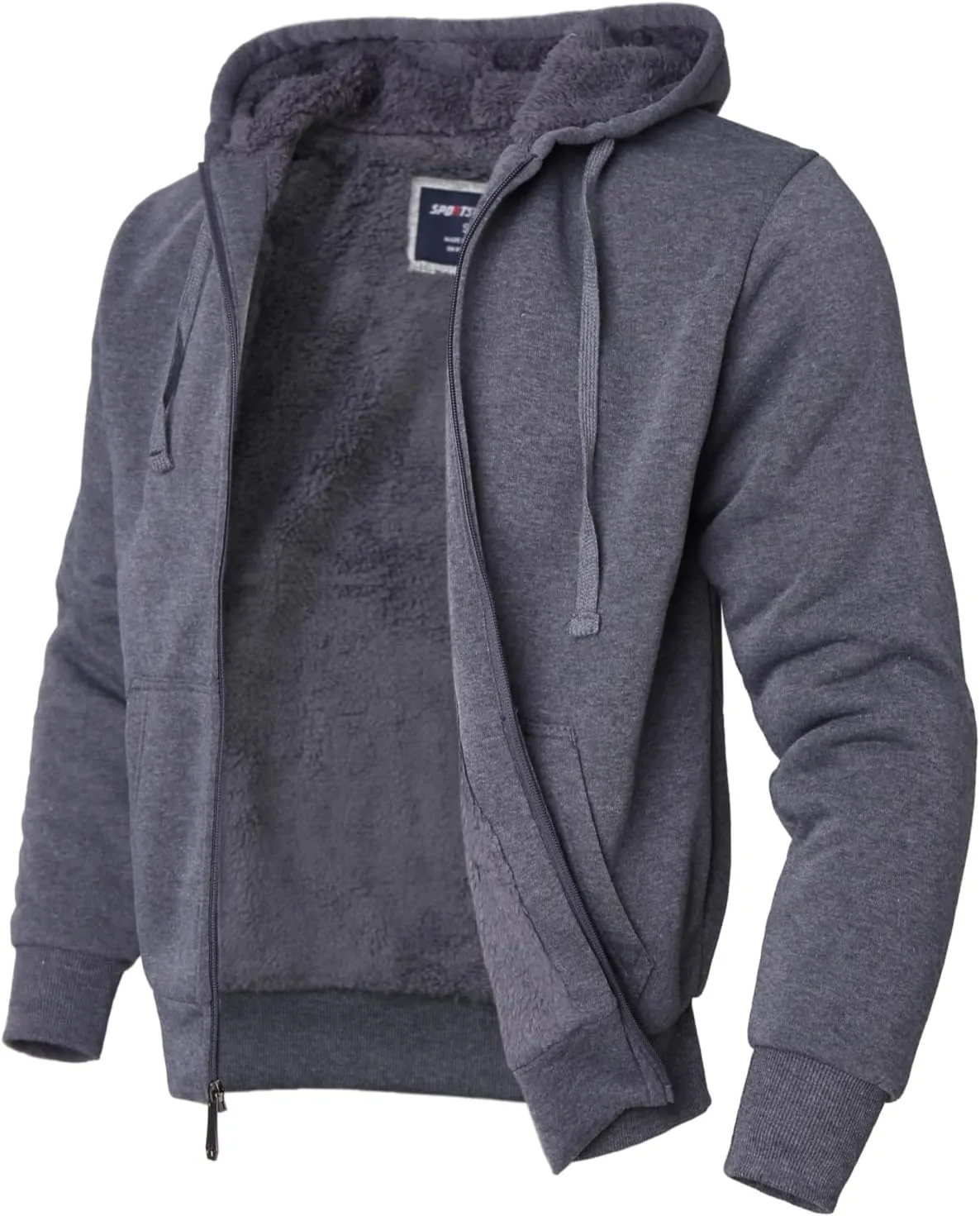 Mens Hoodies Zip Up Thick Sherpa Lined Heavyweight Workout Winter Warm Sweatshirt Jackets