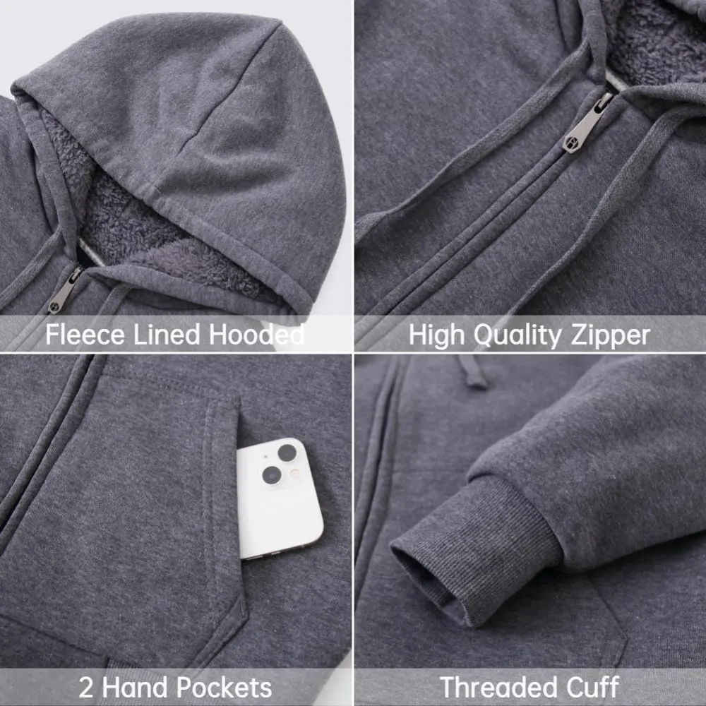 Mens Hoodies Zip Up Thick Sherpa Lined Heavyweight Workout Winter Warm Sweatshirt Jackets