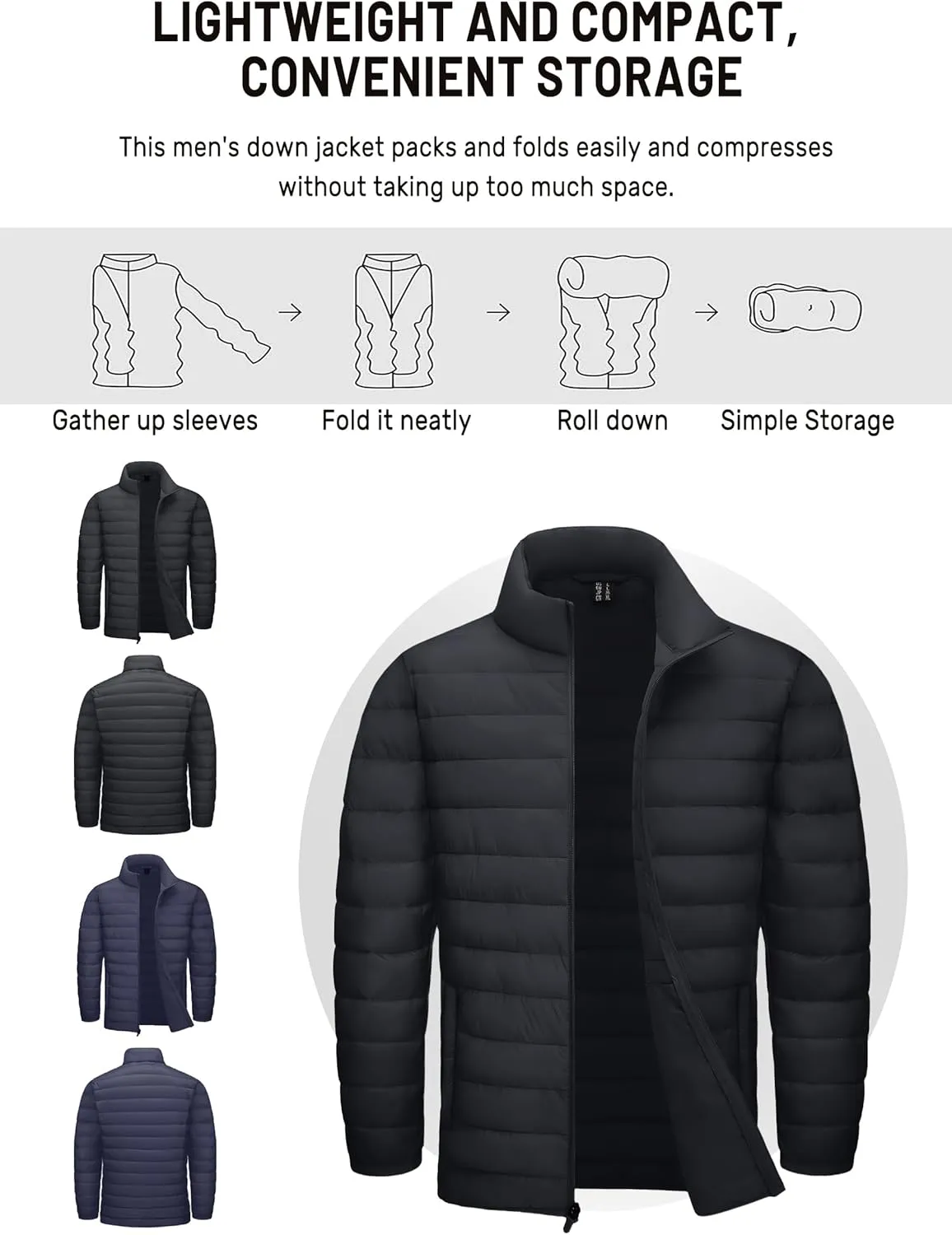 Mens Lightweight Puffer Jackets Warm Puffy Winter Down Jacket Windproof Water Repellent Quilted Coat