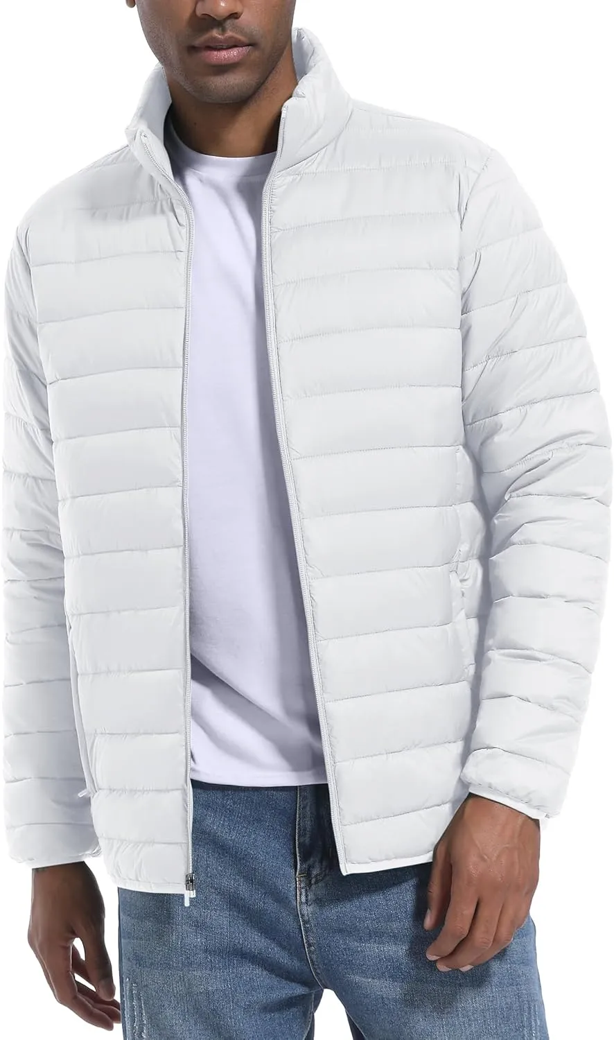 Mens Lightweight Puffer Jackets Warm Puffy Winter Down Jacket Windproof Water Repellent Quilted Coat