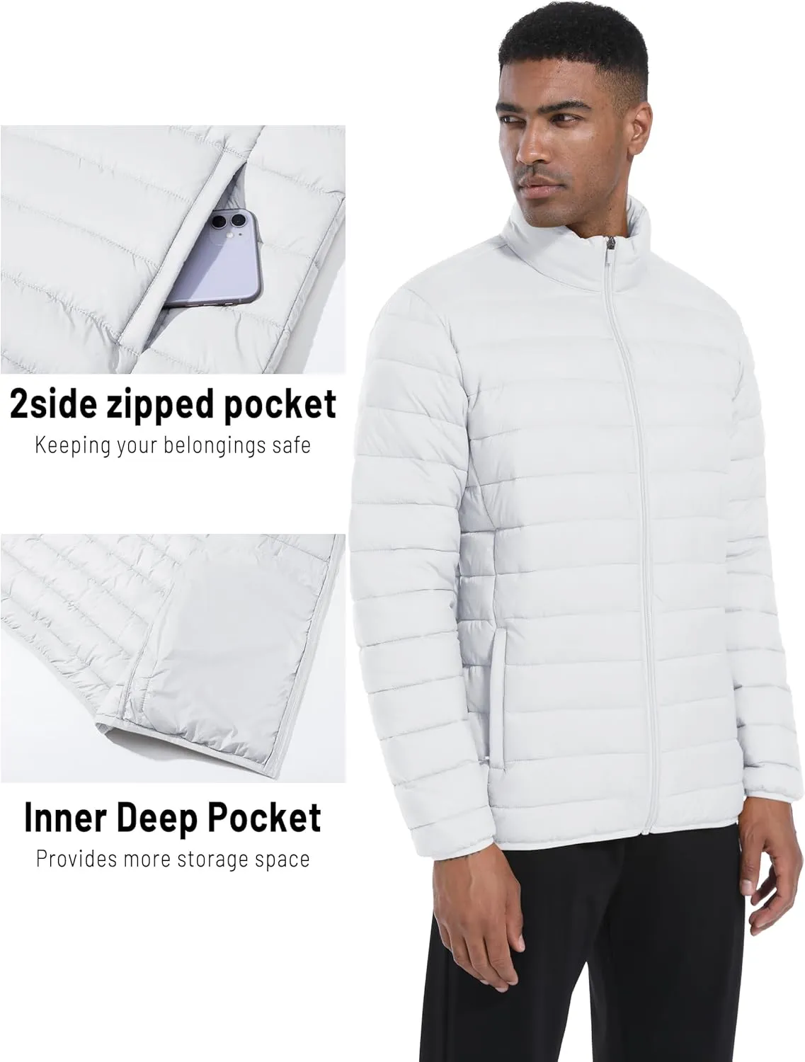 Mens Lightweight Puffer Jackets Warm Puffy Winter Down Jacket Windproof Water Repellent Quilted Coat