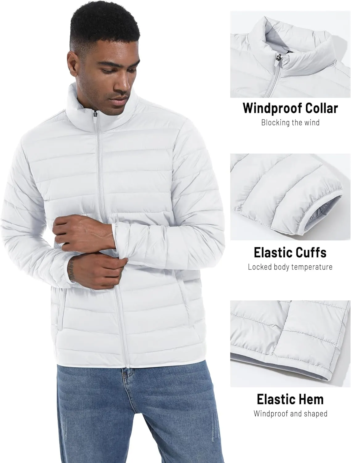 Mens Lightweight Puffer Jackets Warm Puffy Winter Down Jacket Windproof Water Repellent Quilted Coat