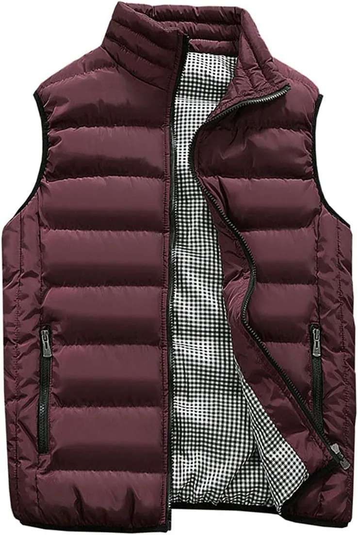Men's Outdoor Casual Stand Collar Outwear Padded Vest Coats