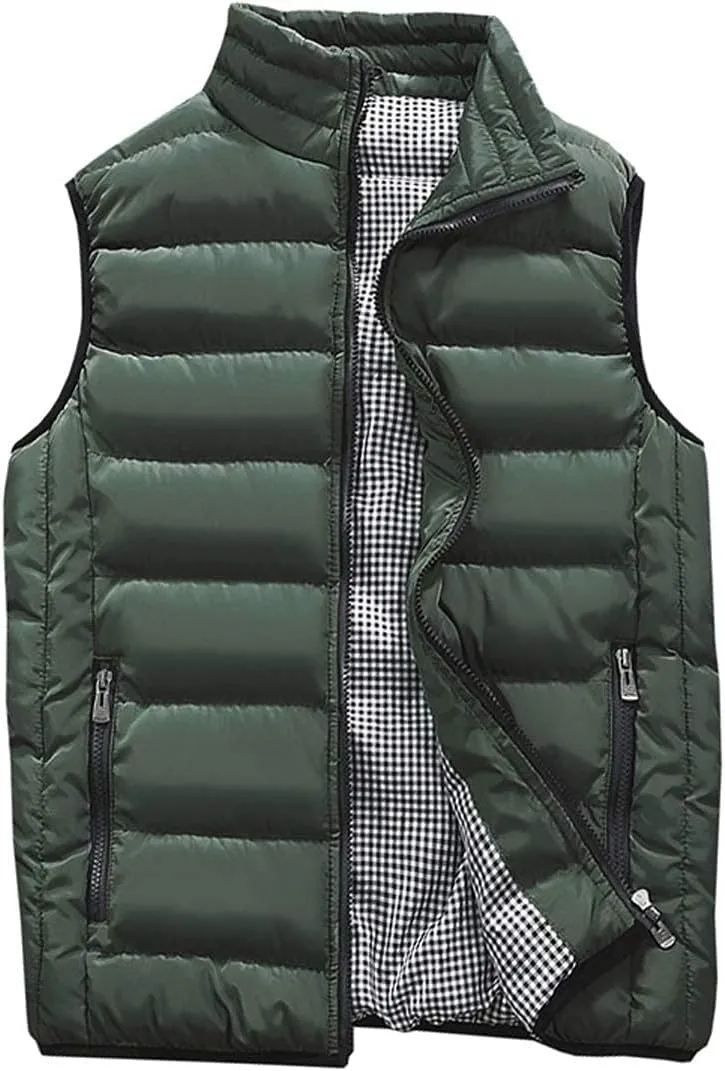 Men's Outdoor Casual Stand Collar Outwear Padded Vest Coats