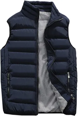 Men's Outdoor Casual Stand Collar Outwear Padded Vest Coats
