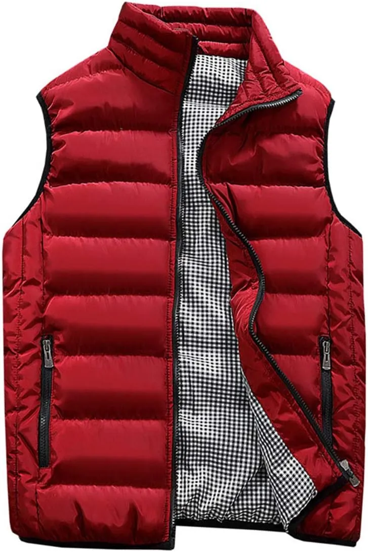 Men's Outdoor Casual Stand Collar Outwear Padded Vest Coats