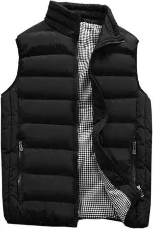 Men's Outdoor Casual Stand Collar Outwear Padded Vest Coats
