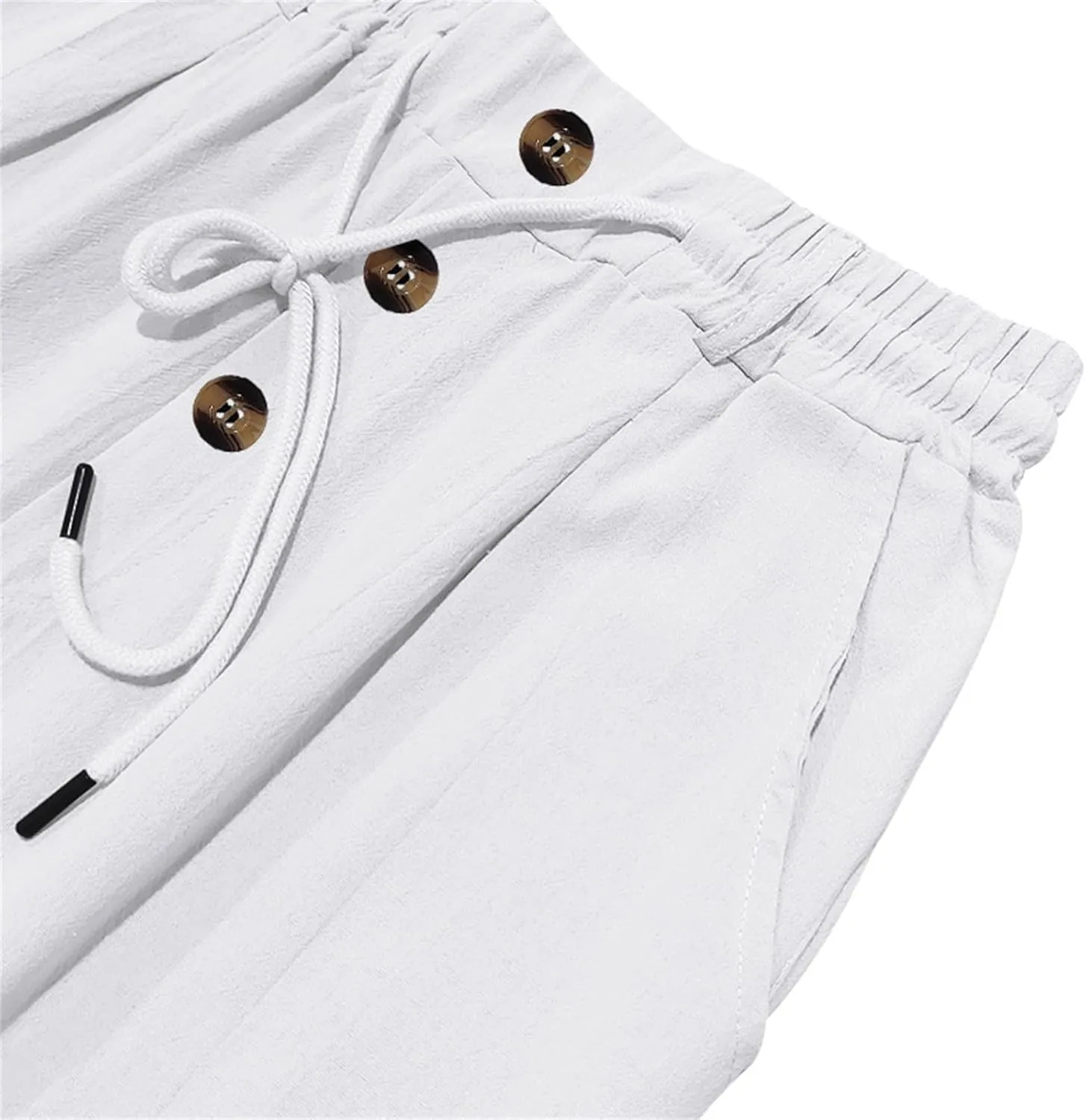 Mens Pants Casual Linen Drawstring Elastic Waist Loose Fit Casual Pants Lightweight Straight Leg Beach Yoga Trousers