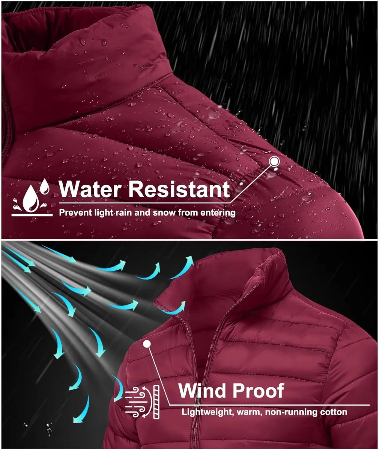 Men's Puffer Jacket Lightweight Warm Winter Coat with Zipper Pockets Insulated Ski Snow Down Jackets