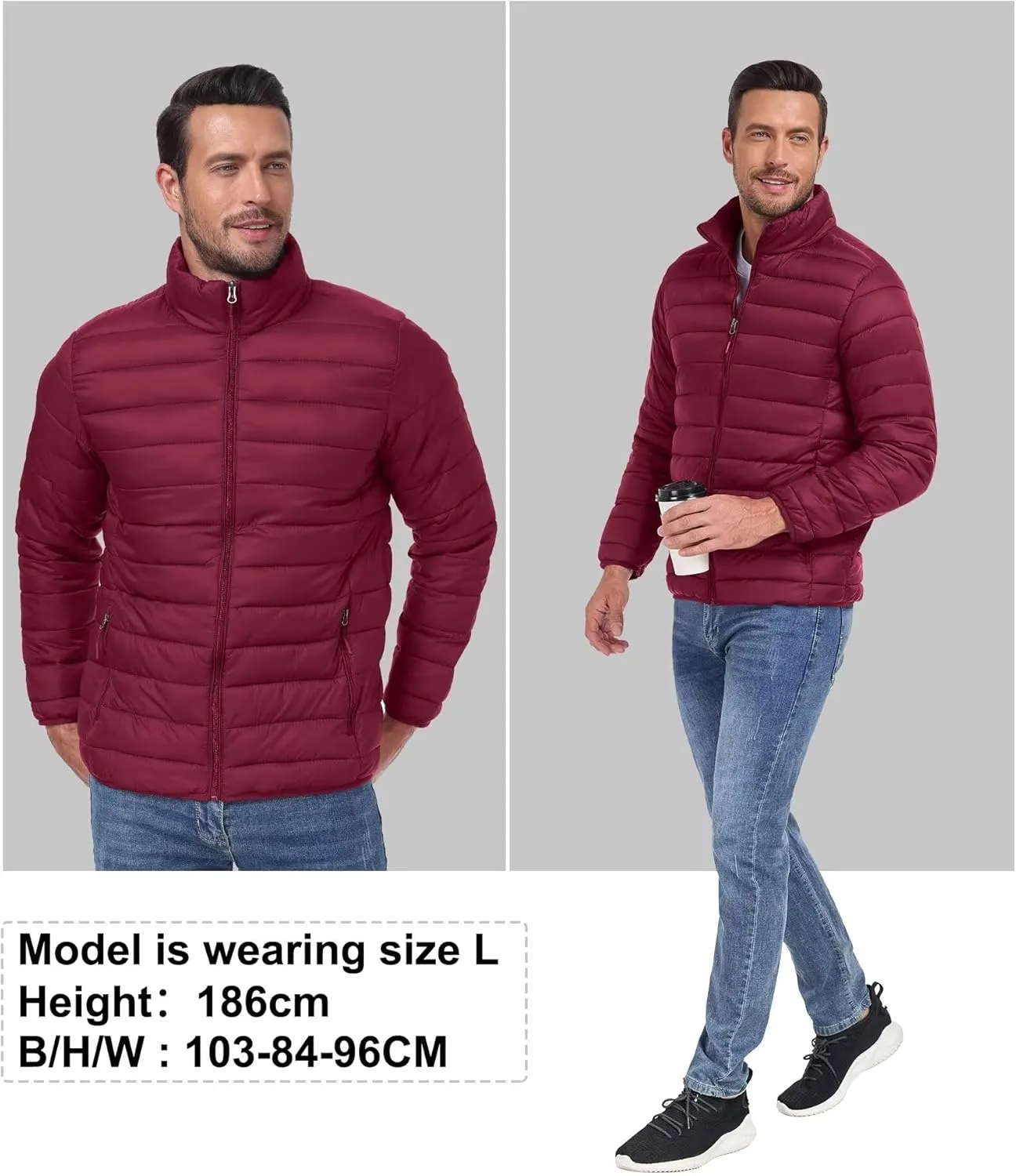 Men's Puffer Jacket Lightweight Warm Winter Coat with Zipper Pockets Insulated Ski Snow Down Jackets