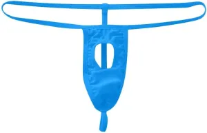 Mens Sexy Thongs Hole in Front G-String Underwear Ice Silk Bikini Bulge Pouch Panties Sissy Jockstrap Briefs Light Blue