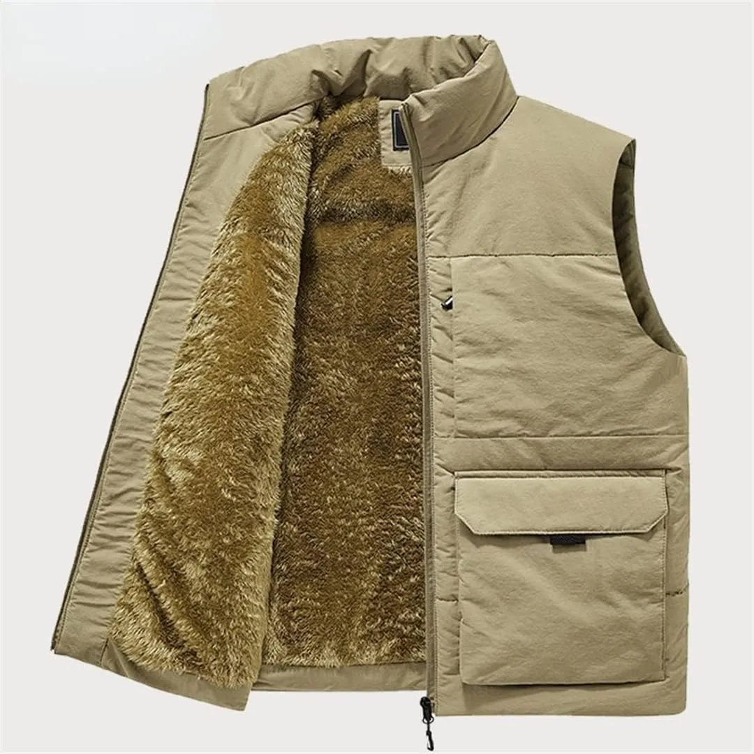 Men's Stand Collar Warm Vest Coat Loose Windproof Waistcoat Cotton-Padded Vest Jackets
