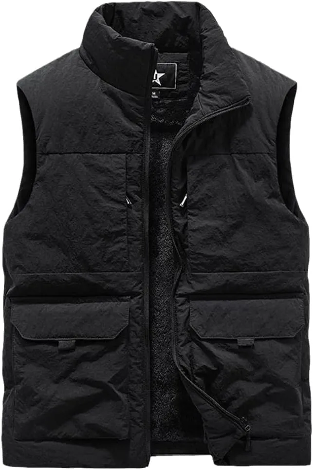 Men's Stand Collar Warm Vest Coat Loose Windproof Waistcoat Cotton-Padded Vest Jackets