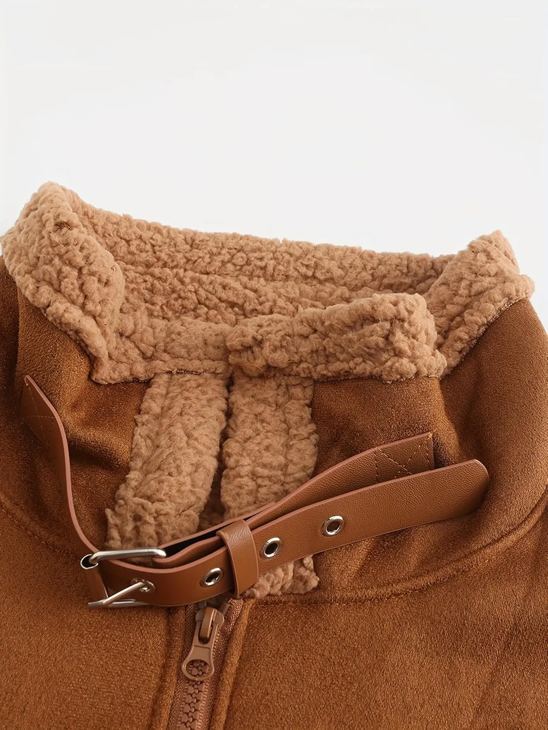 Men's suede Sherpa sheep shearing synthetic fur coat men's faux fur pilot jacket winter coat fur collar jacket