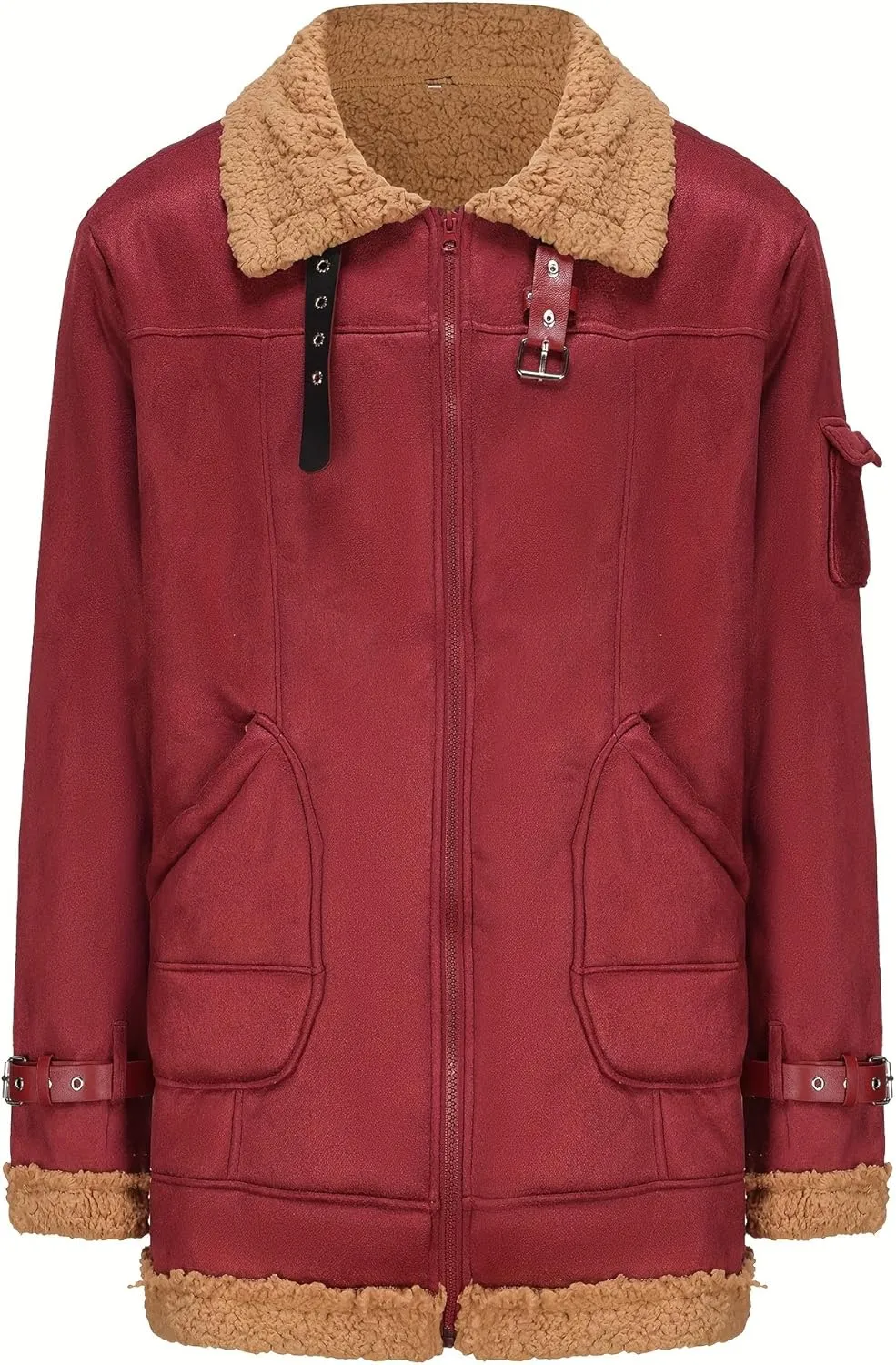 Men's suede Sherpa sheep shearing synthetic fur coat men's faux fur pilot jacket winter coat fur collar jacket