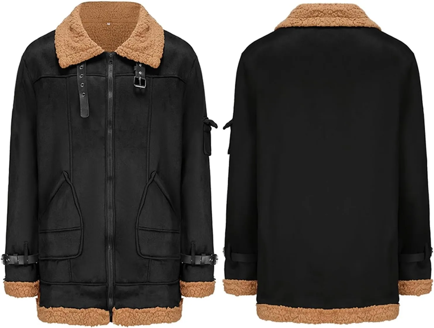 Men's suede Sherpa sheep shearing synthetic fur coat men's faux fur pilot jacket winter coat fur collar jacket