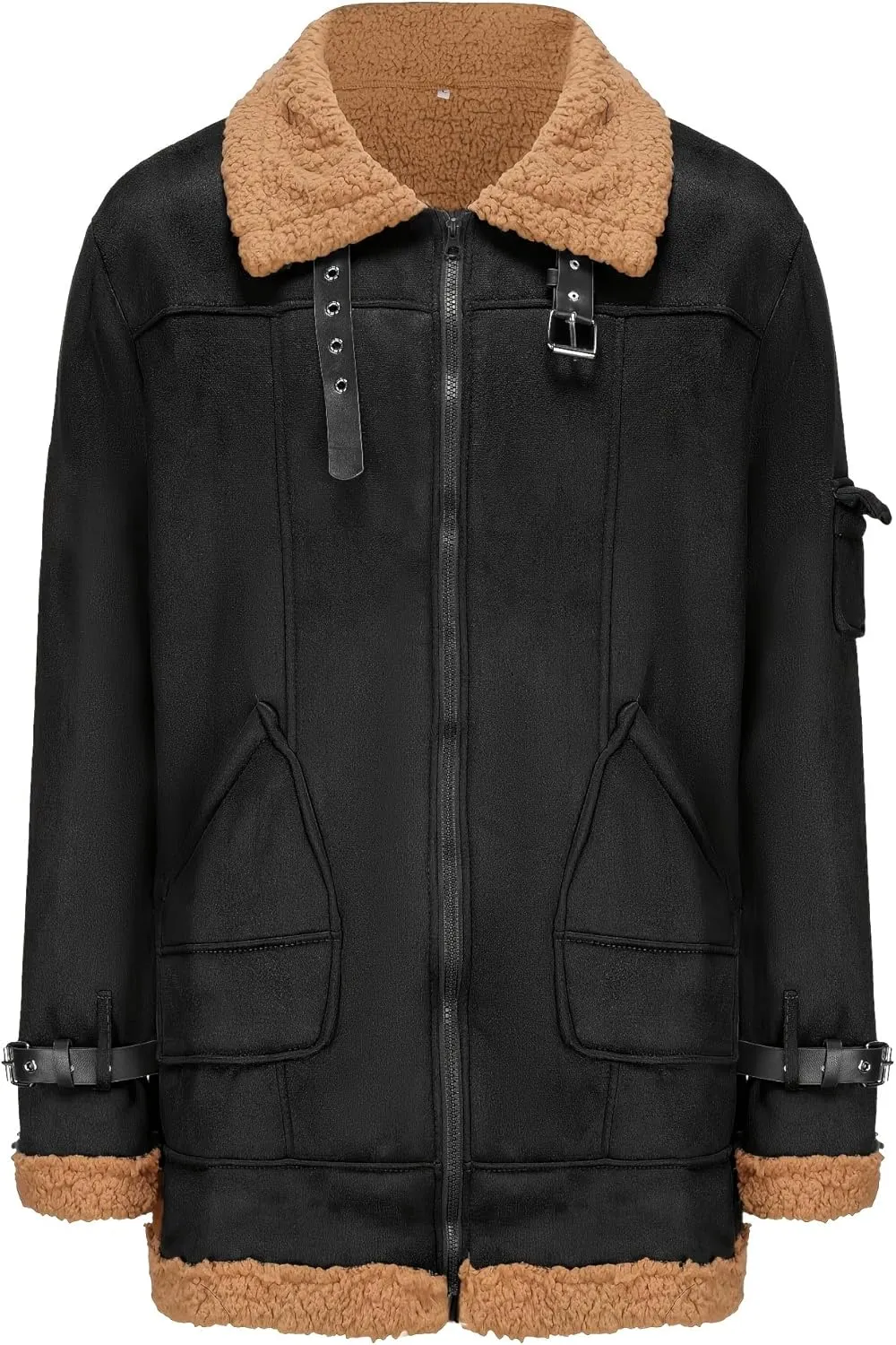 Men's suede Sherpa sheep shearing synthetic fur coat men's faux fur pilot jacket winter coat fur collar jacket