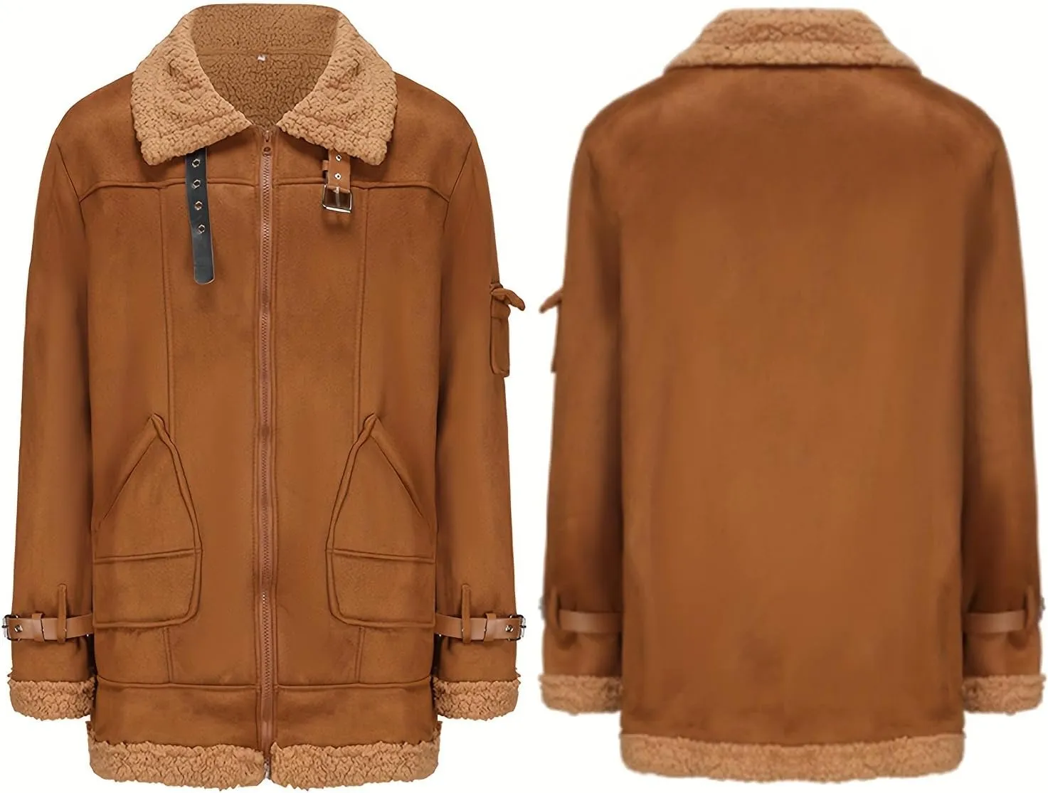 Men's suede Sherpa sheep shearing synthetic fur coat men's faux fur pilot jacket winter coat fur collar jacket